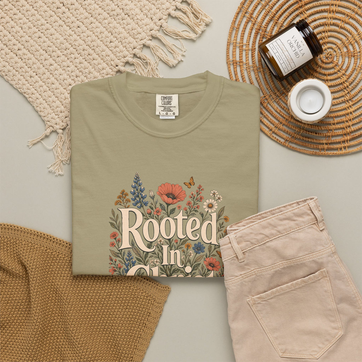 Rooted in Christ | Christian T-Shirt for Women | Colossians 2:7