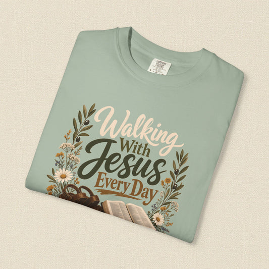 Walking With Jesus Every Day | Christian T-Shirt for Women