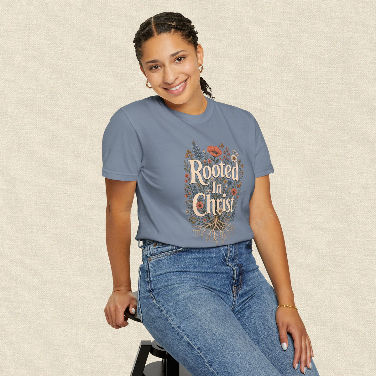 Rooted in Christ | Christian T-Shirt for Women | Colossians 2:7