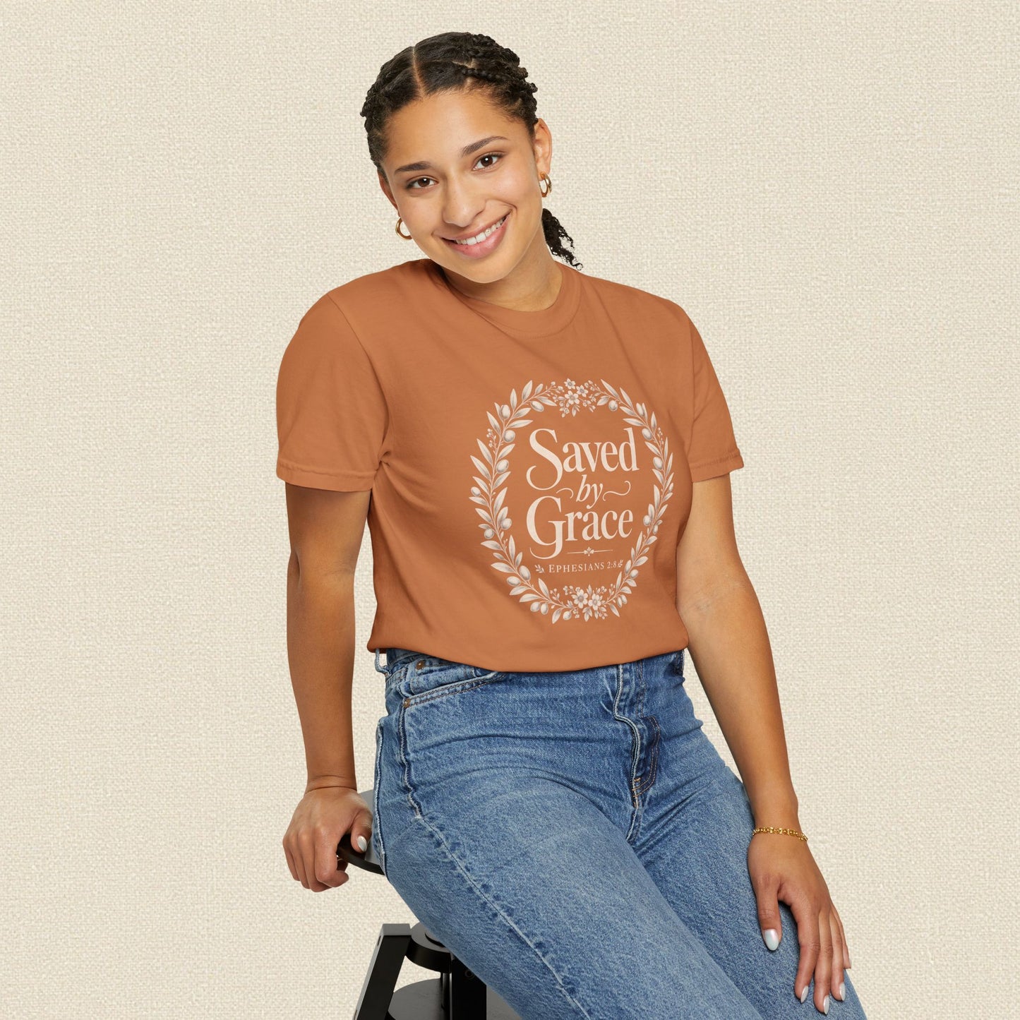 Saved by Grace | Christian T-Shirt for Women | Ephesians 2:8 Floral Tee