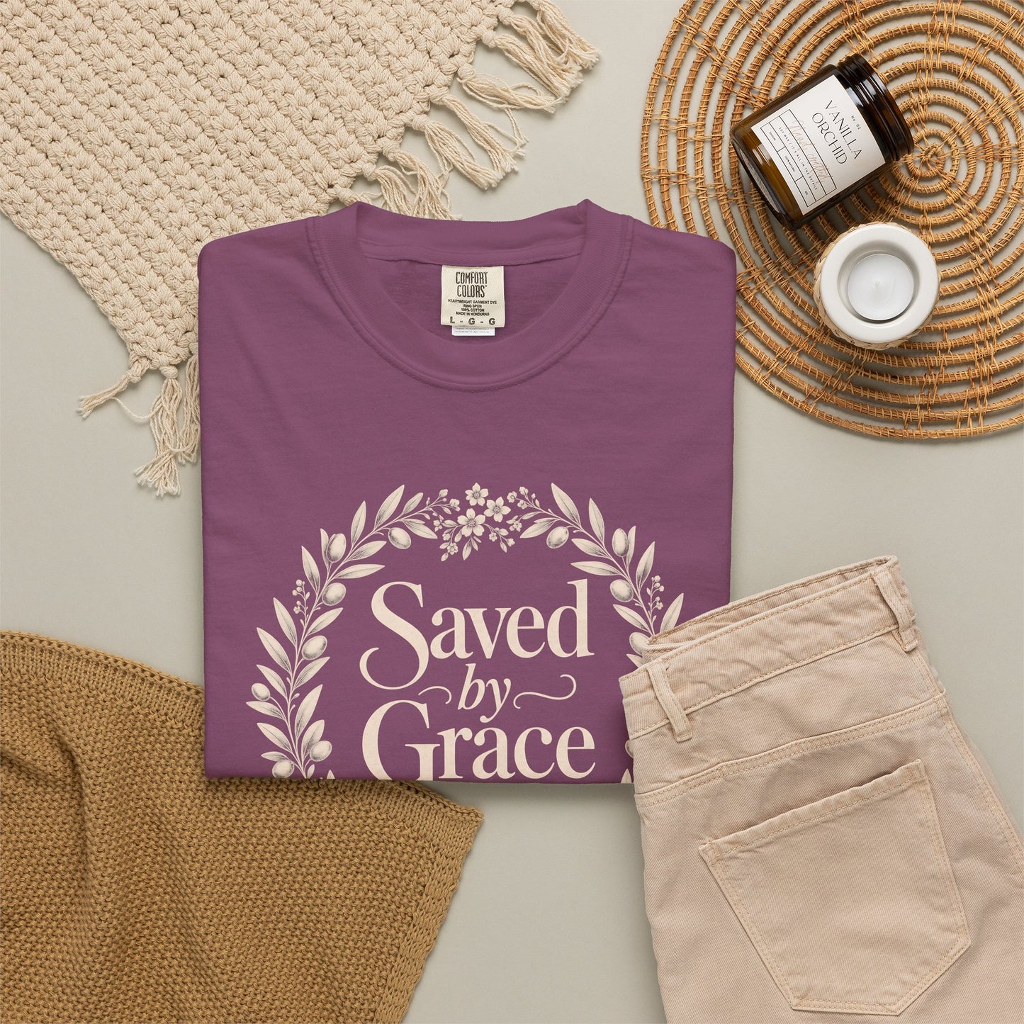 Saved by Grace | Christian T-Shirt for Women | Ephesians 2:8 Floral Tee