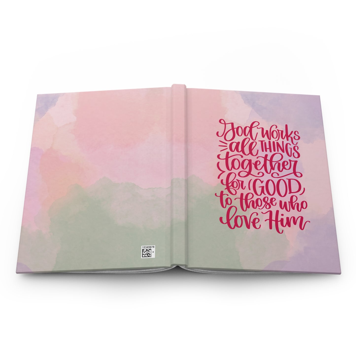 Romans 8:28 Hardcover Journal, "God Works All Things Together for Good" Christian Inspiration Notebook