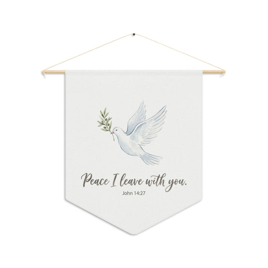 John 14:27 Wall Banner, "Peace I Leave With You" Pennant, Dove & Olive Branch