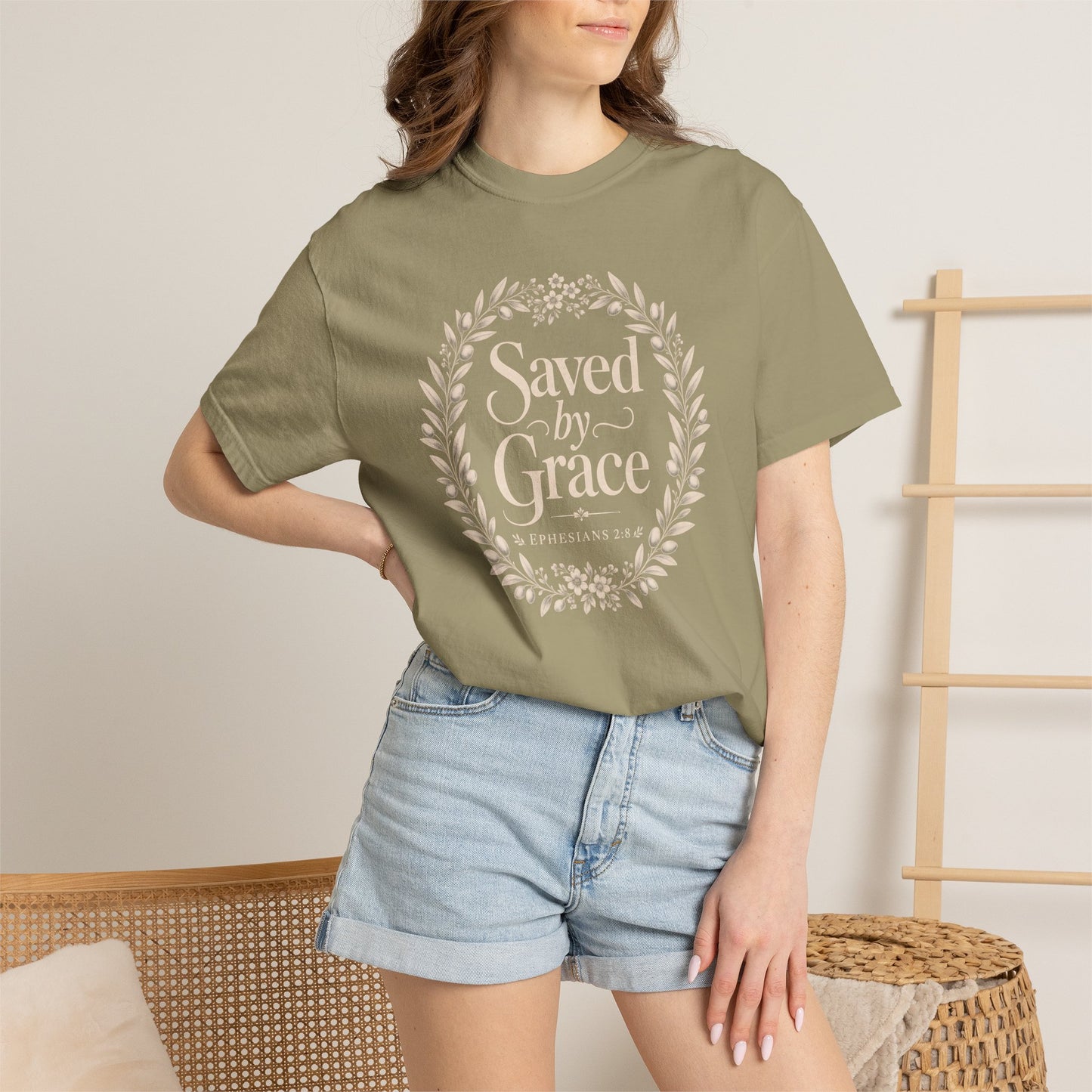 Saved by Grace | Christian T-Shirt for Women | Ephesians 2:8 Floral Tee