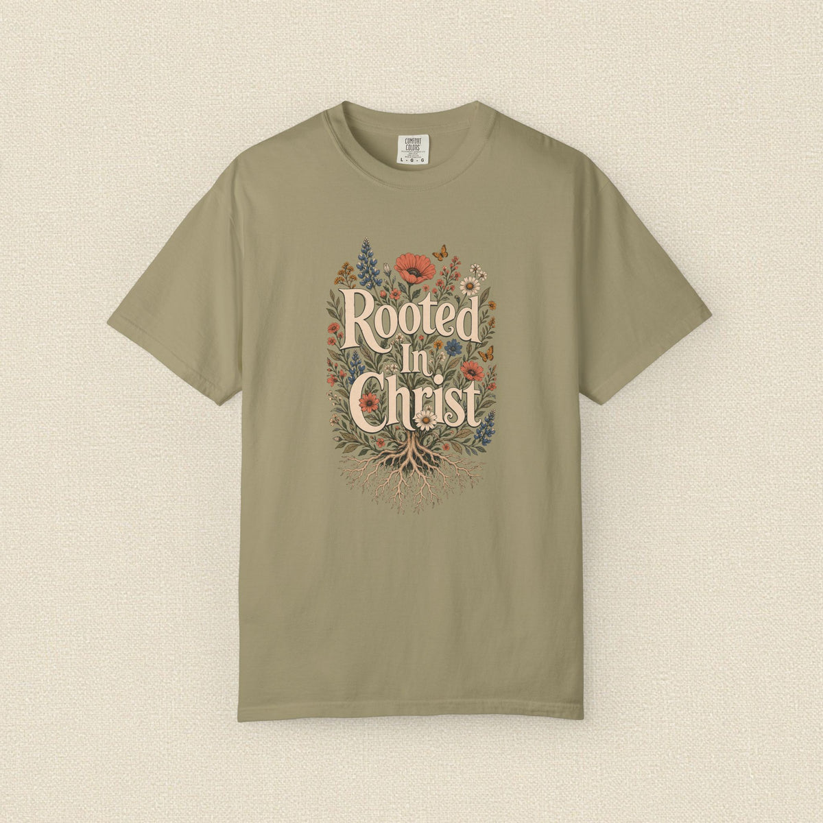 Rooted in Christ | Christian T-Shirt for Women | Colossians 2:7