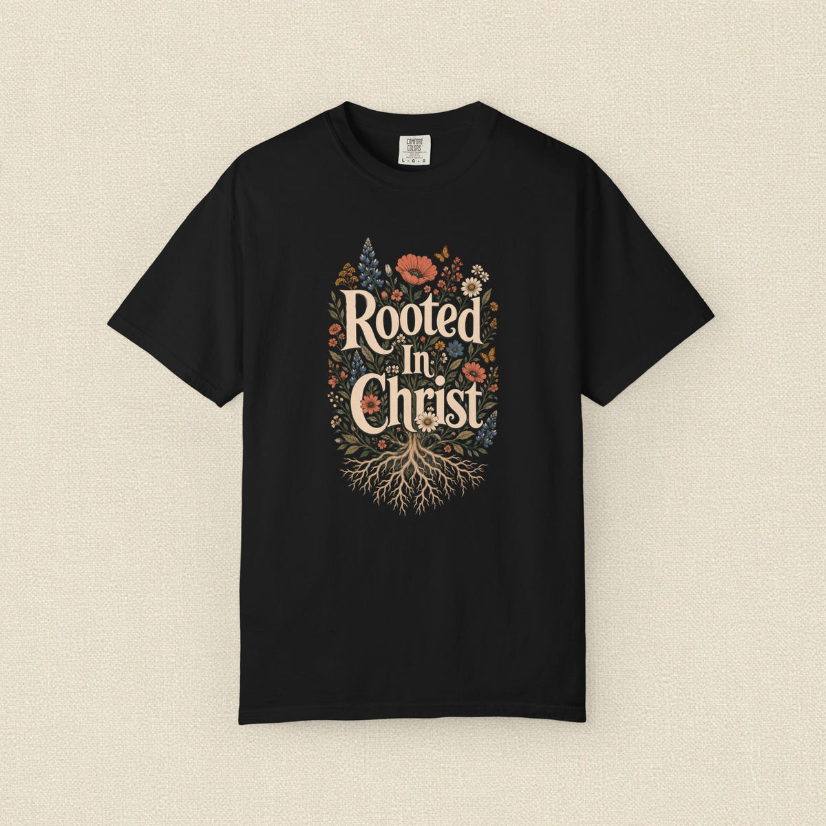 Rooted in Christ | Christian T-Shirt for Women | Colossians 2:7