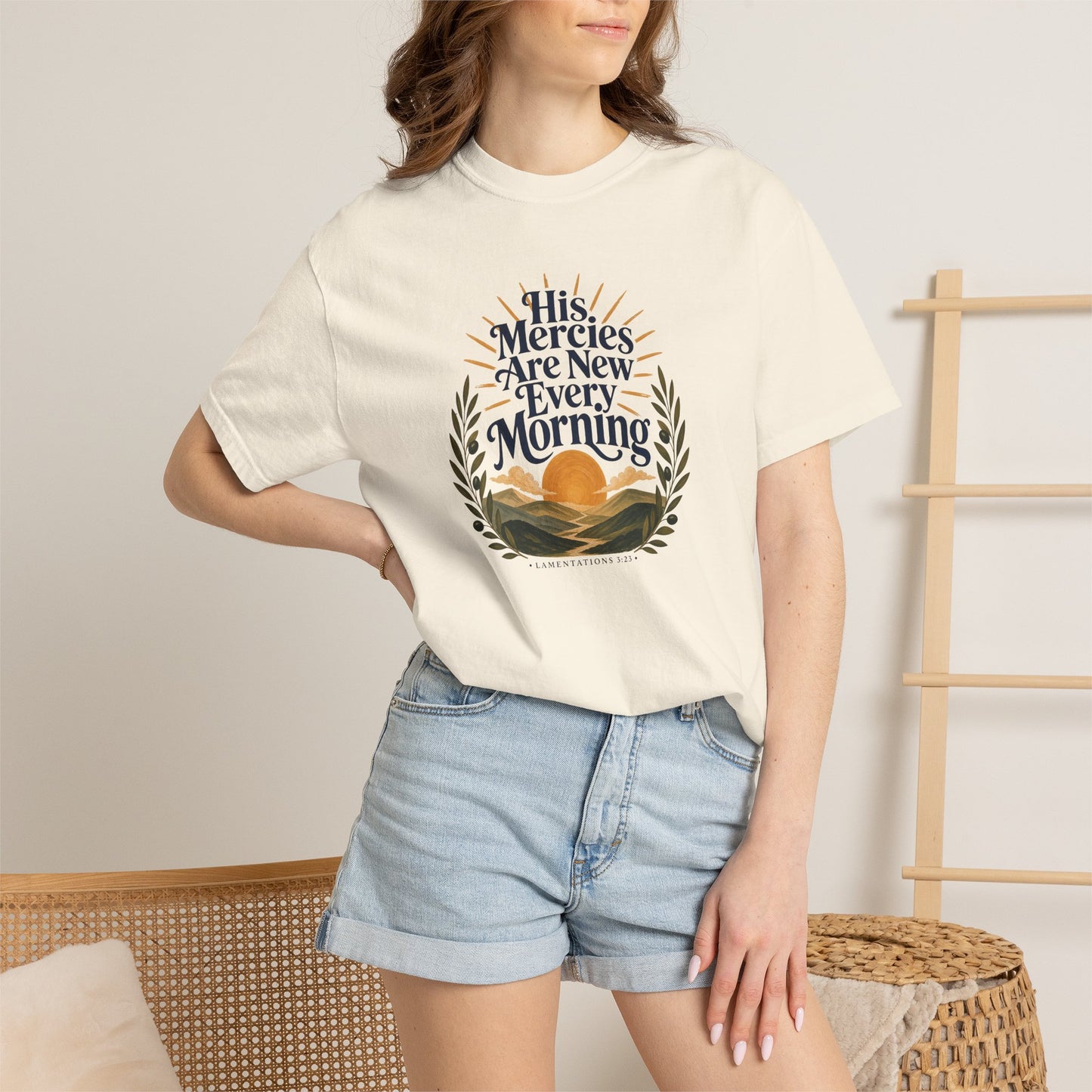 His Mercies Are New Every Morning | Christian T-Shirt for Women | Lamentations 3:22–23