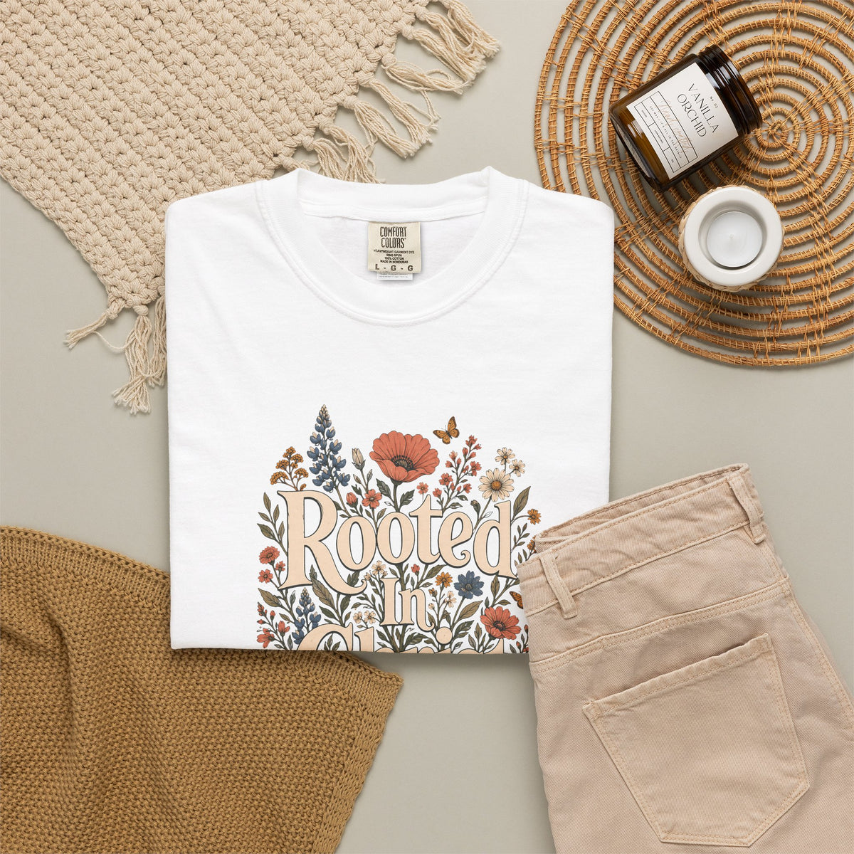 Rooted in Christ | Christian T-Shirt for Women | Colossians 2:7