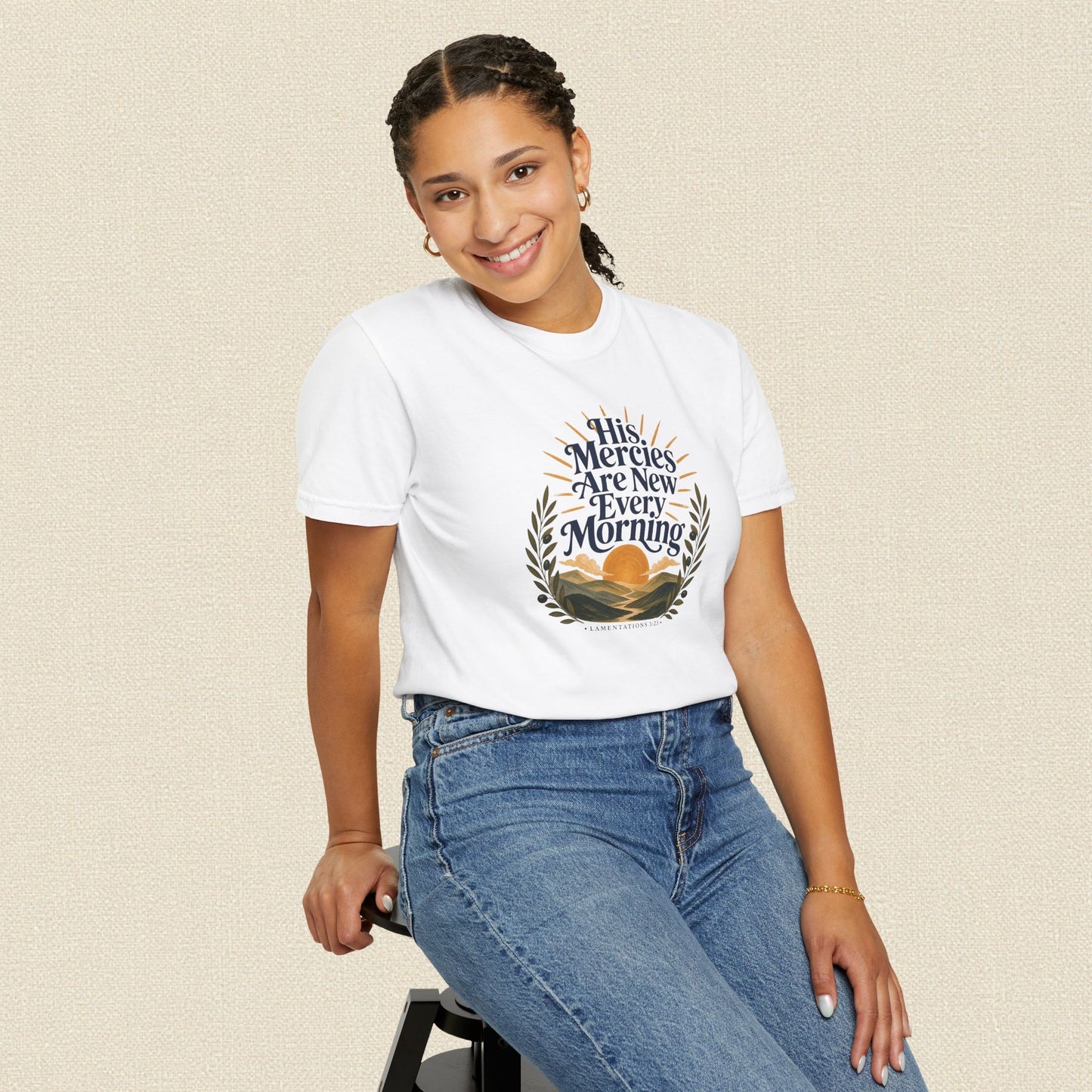His Mercies Are New Every Morning | Christian T-Shirt for Women | Lamentations 3:22–23