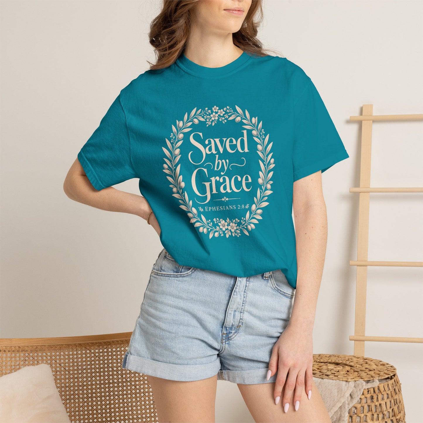 Saved by Grace | Christian T-Shirt for Women | Ephesians 2:8 Floral Tee