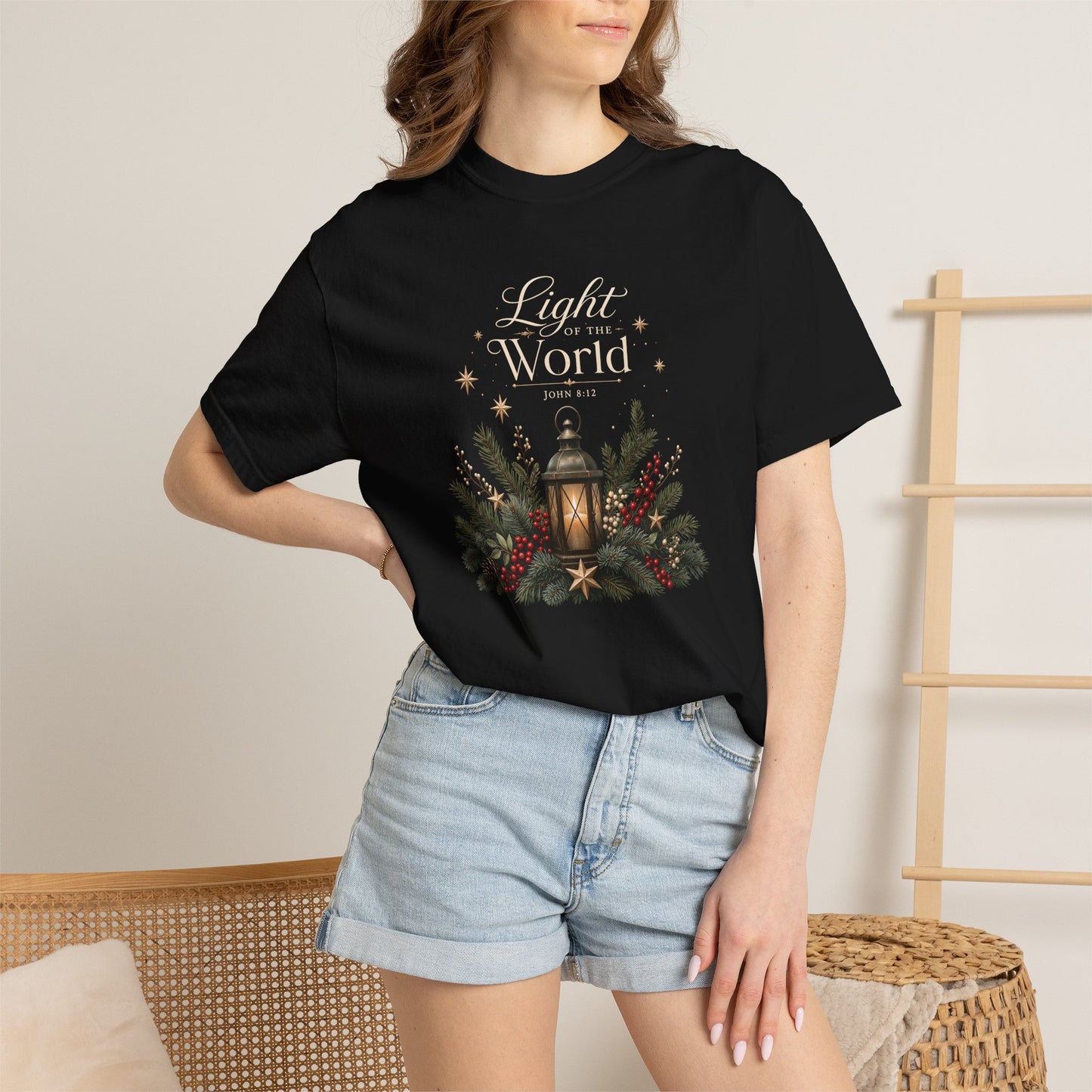 Light of the World | Christian Christmas T-Shirt for Women | John 8:12