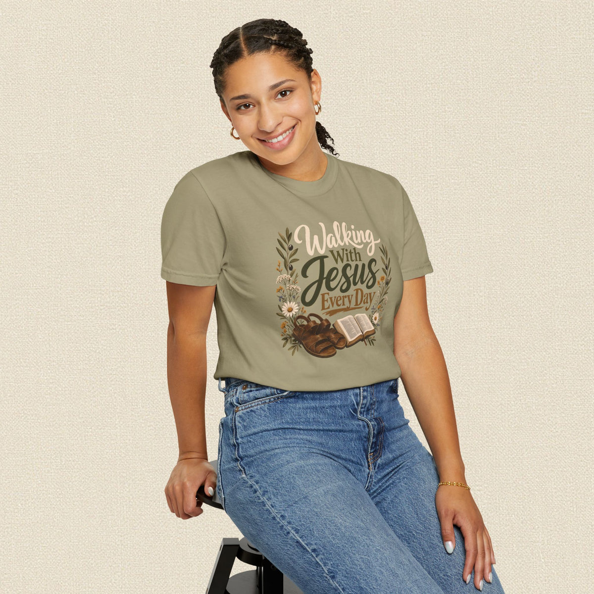 Walking With Jesus Every Day | Christian T-Shirt for Women