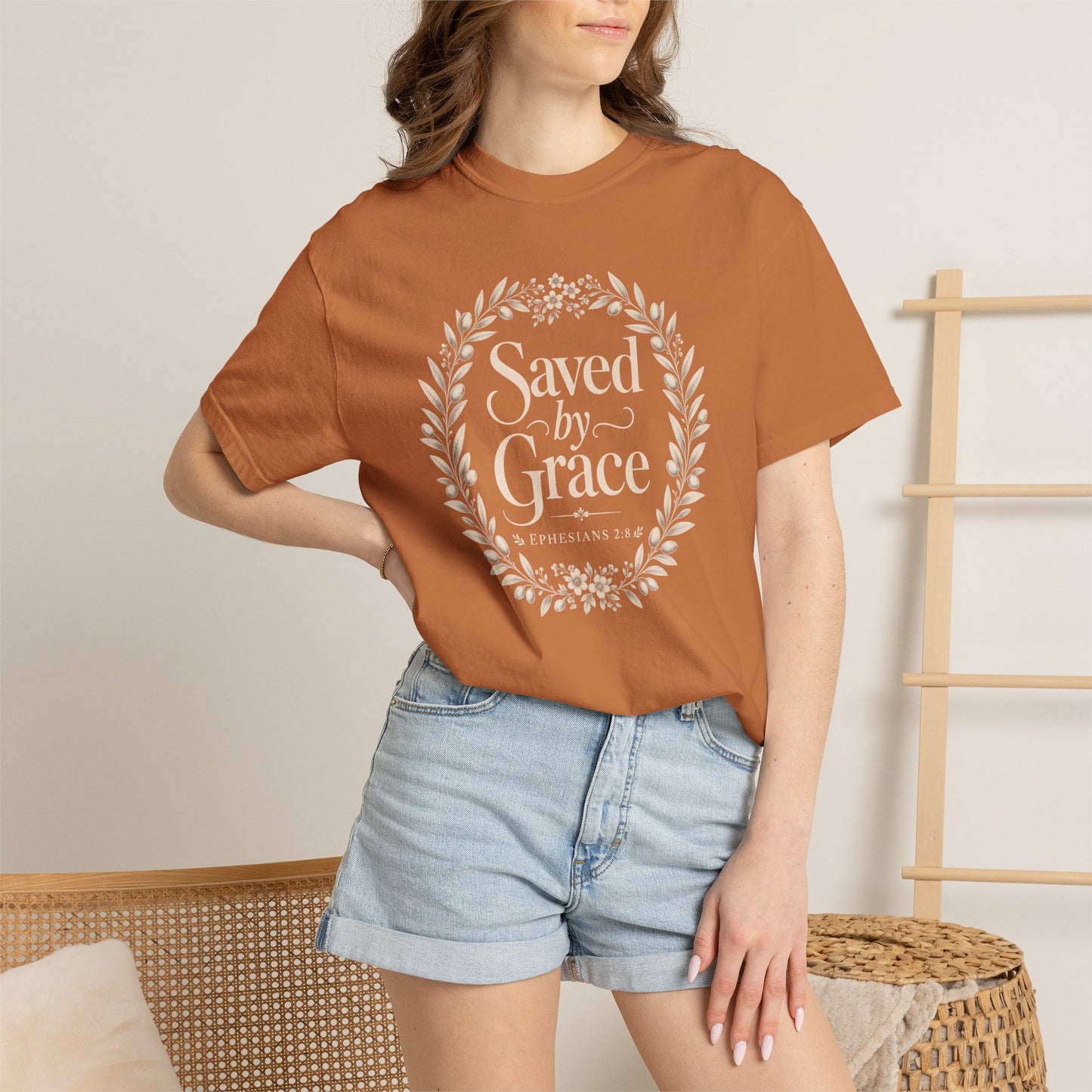 Saved by Grace | Christian T-Shirt for Women | Ephesians 2:8 Floral Tee