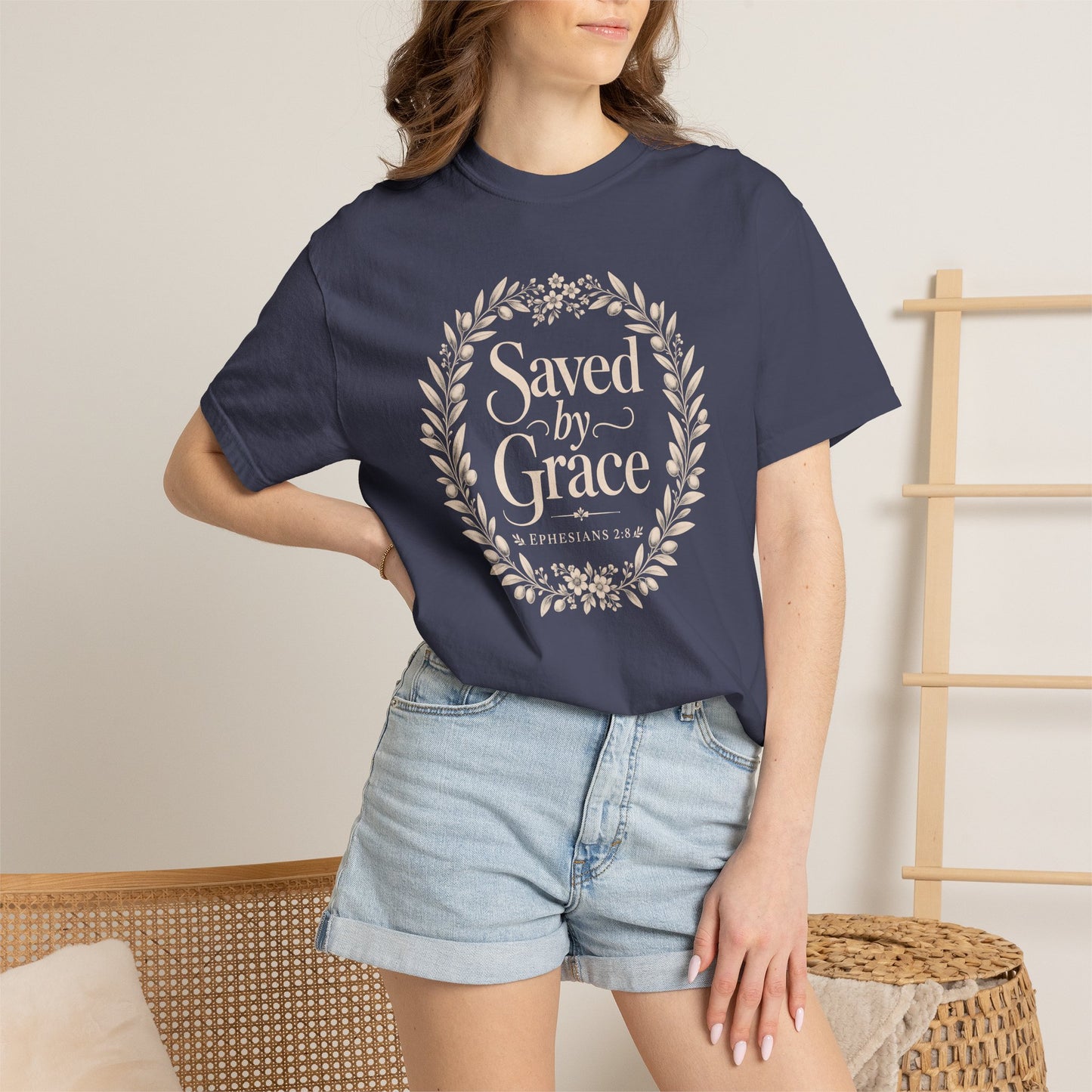 Saved by Grace | Christian T-Shirt for Women | Ephesians 2:8 Floral Tee