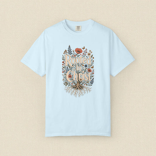 Rooted in Christ | Christian T-Shirt for Women | Colossians 2:7
