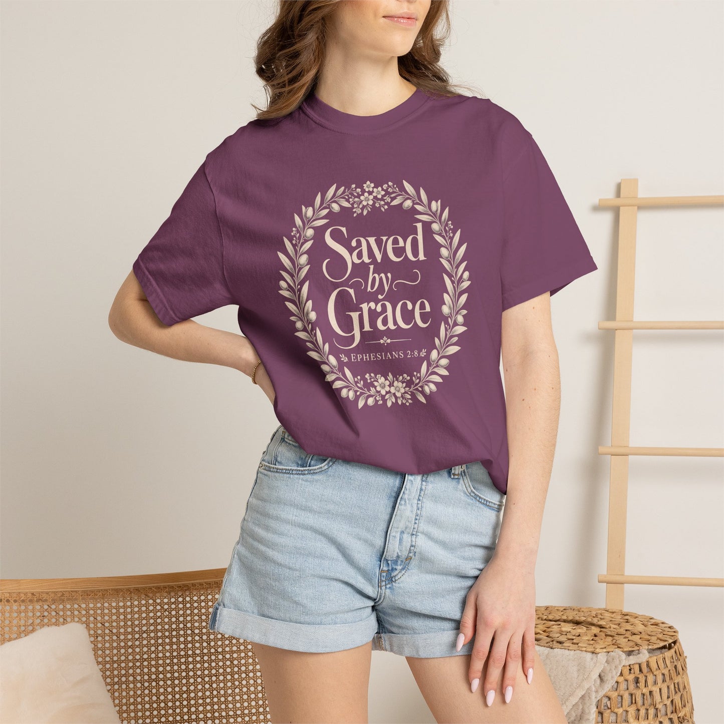 Saved by Grace | Christian T-Shirt for Women | Ephesians 2:8 Floral Tee