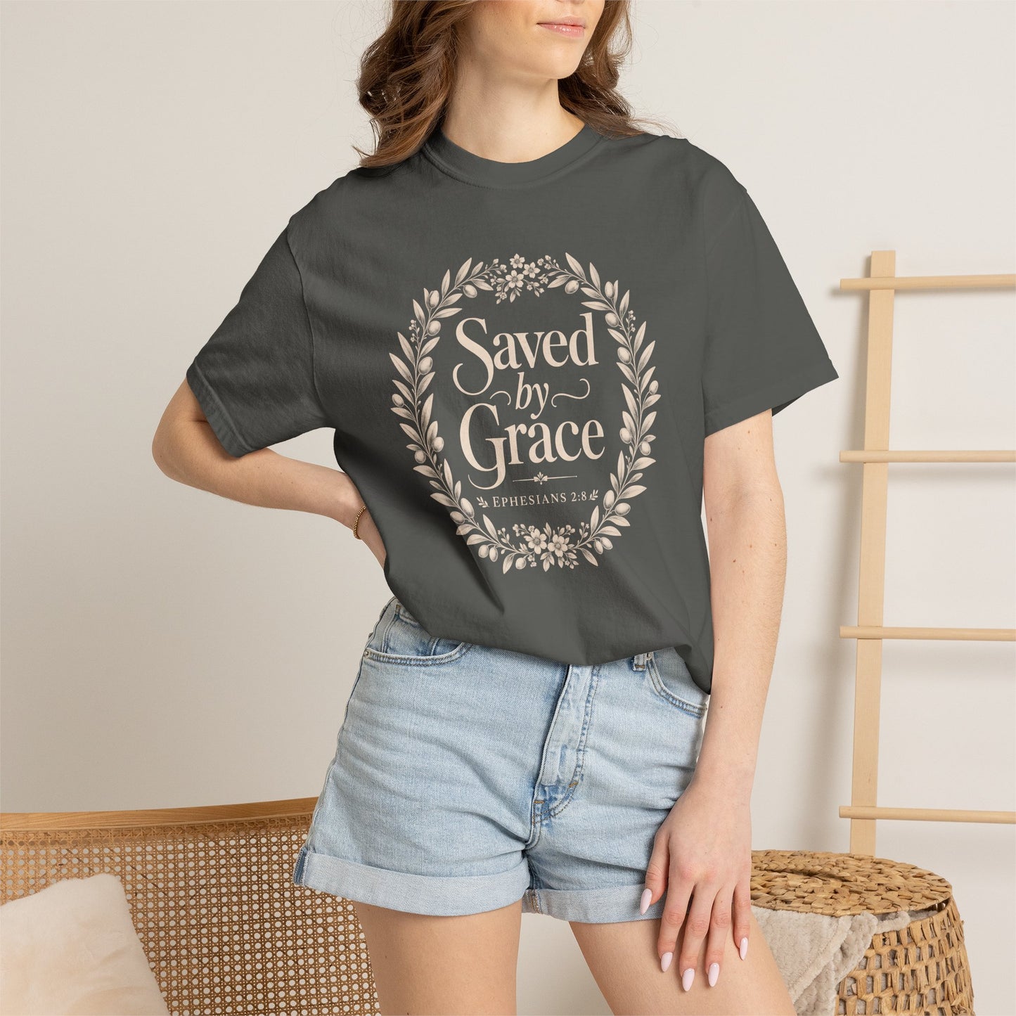 Saved by Grace | Christian T-Shirt for Women | Ephesians 2:8 Floral Tee