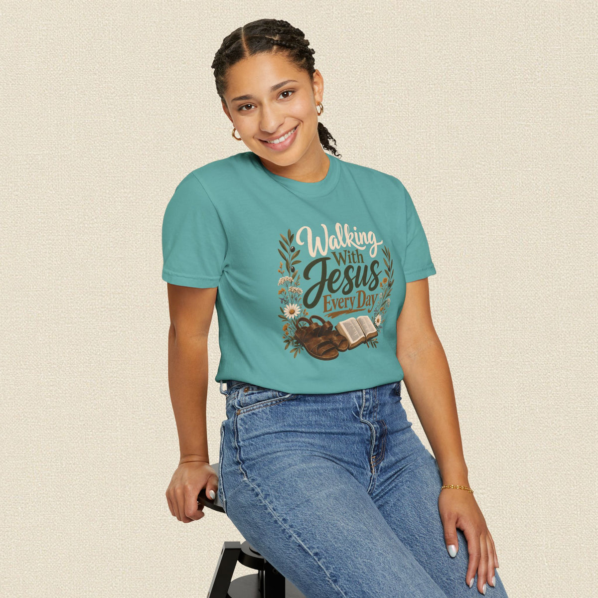 Walking With Jesus Every Day | Christian T-Shirt for Women