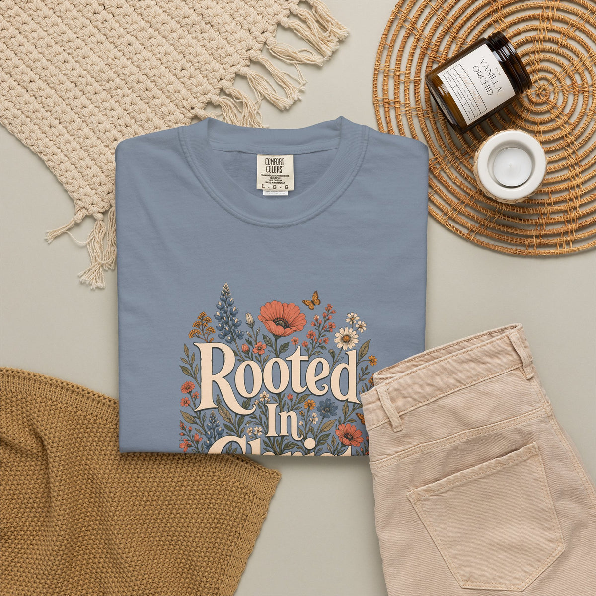 Rooted in Christ | Christian T-Shirt for Women | Colossians 2:7