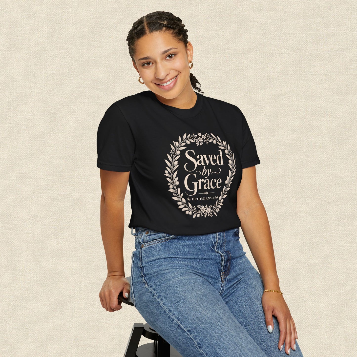 Saved by Grace | Christian T-Shirt for Women | Ephesians 2:8 Floral Tee