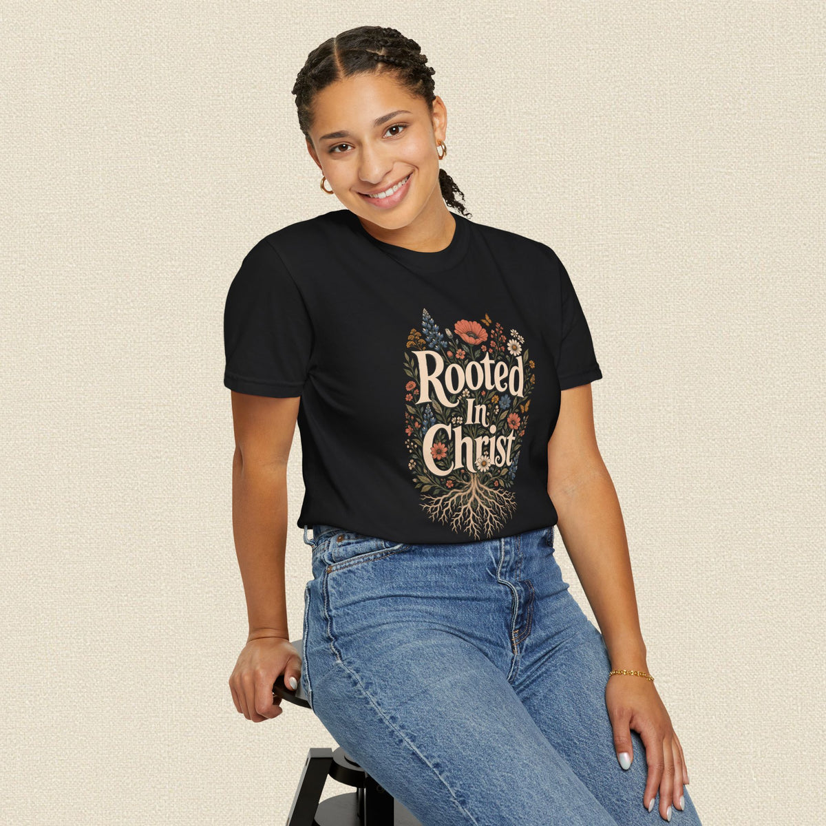 Rooted in Christ | Christian T-Shirt for Women | Colossians 2:7