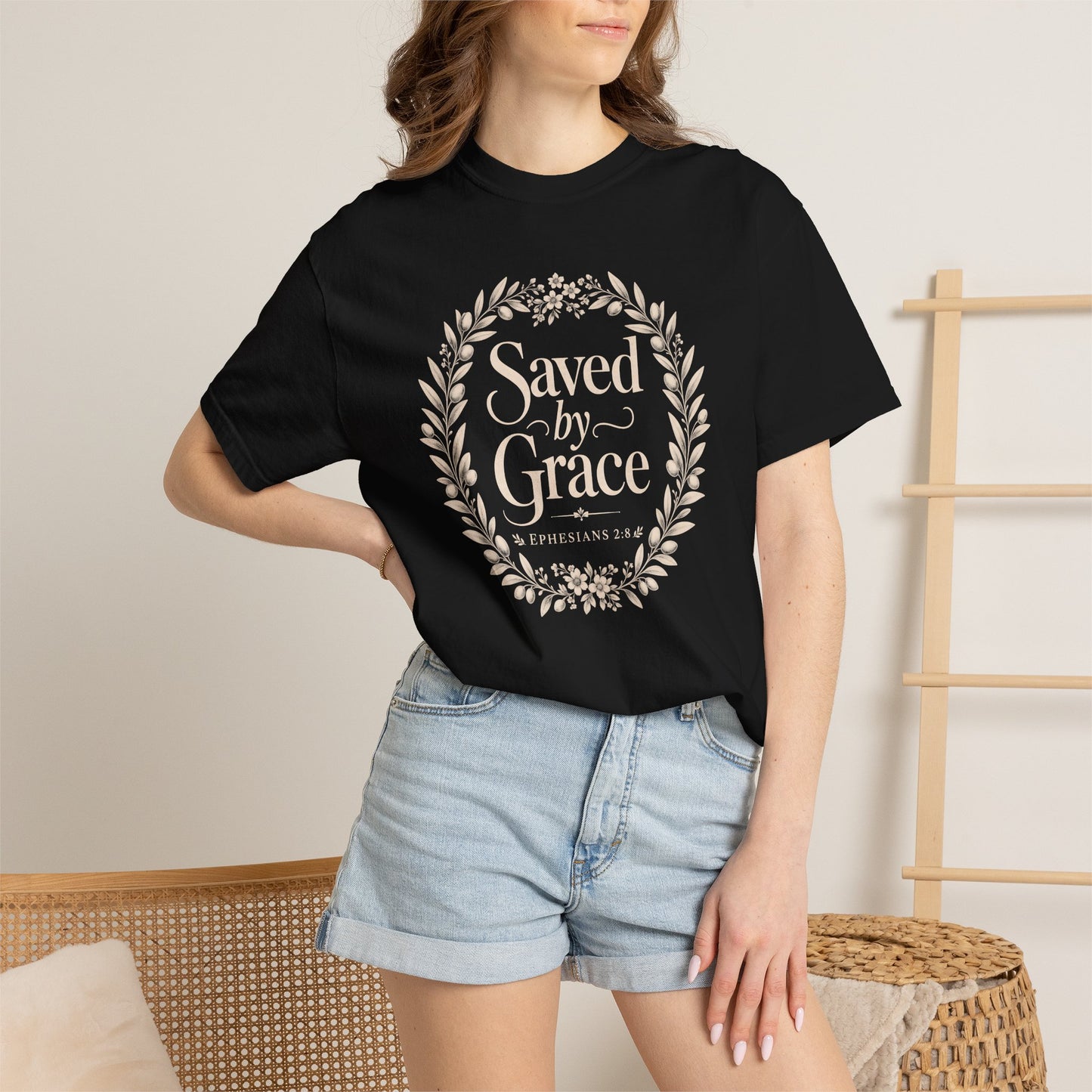 Saved by Grace | Christian T-Shirt for Women | Ephesians 2:8 Floral Tee