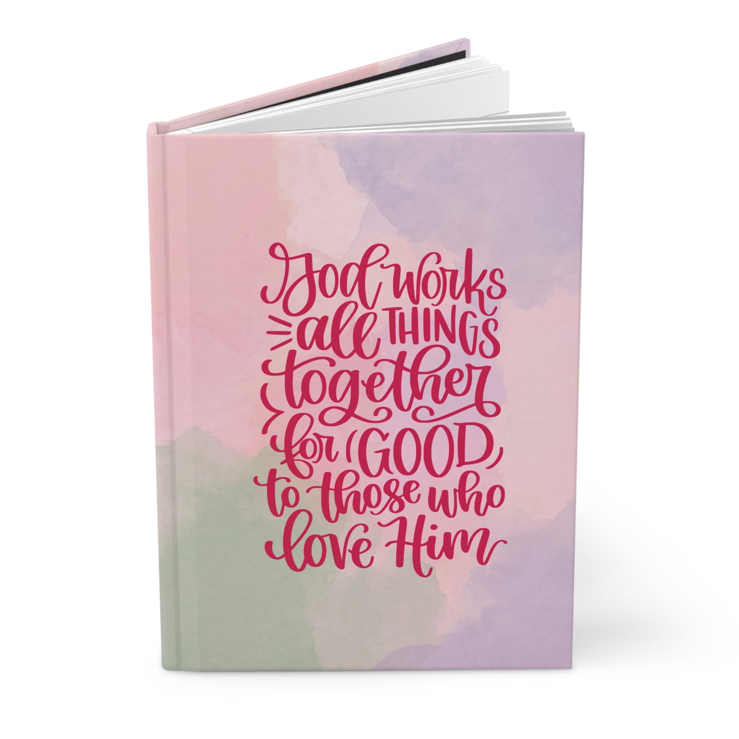 Romans 8:28 Hardcover Journal, "God Works All Things Together for Good" Christian Inspiration Notebook
