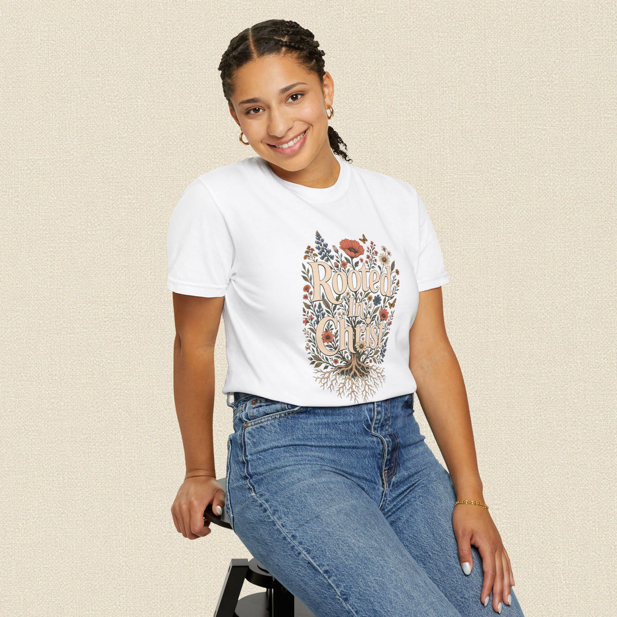 Rooted in Christ | Christian T-Shirt for Women | Colossians 2:7