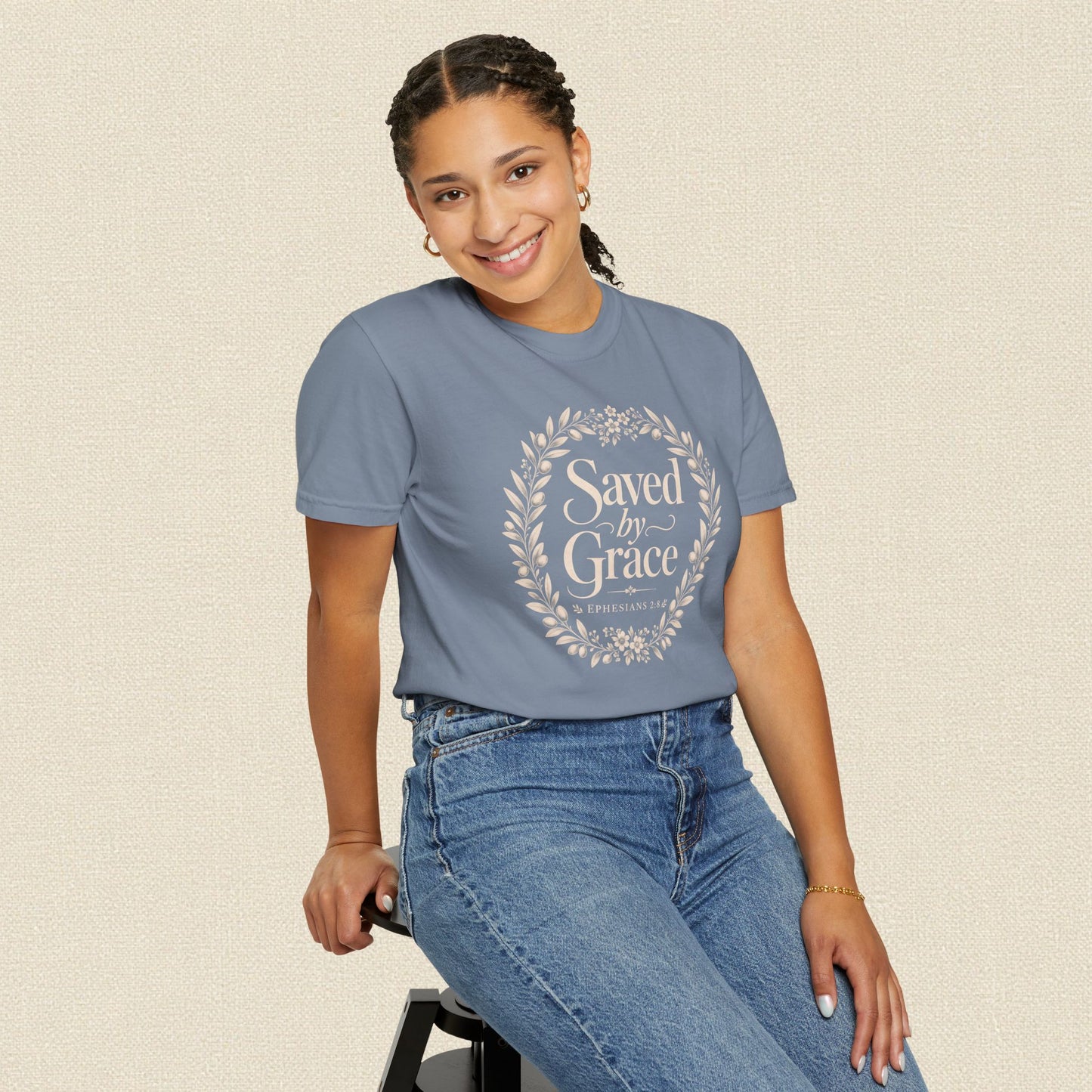 Saved by Grace | Christian T-Shirt for Women | Ephesians 2:8 Floral Tee