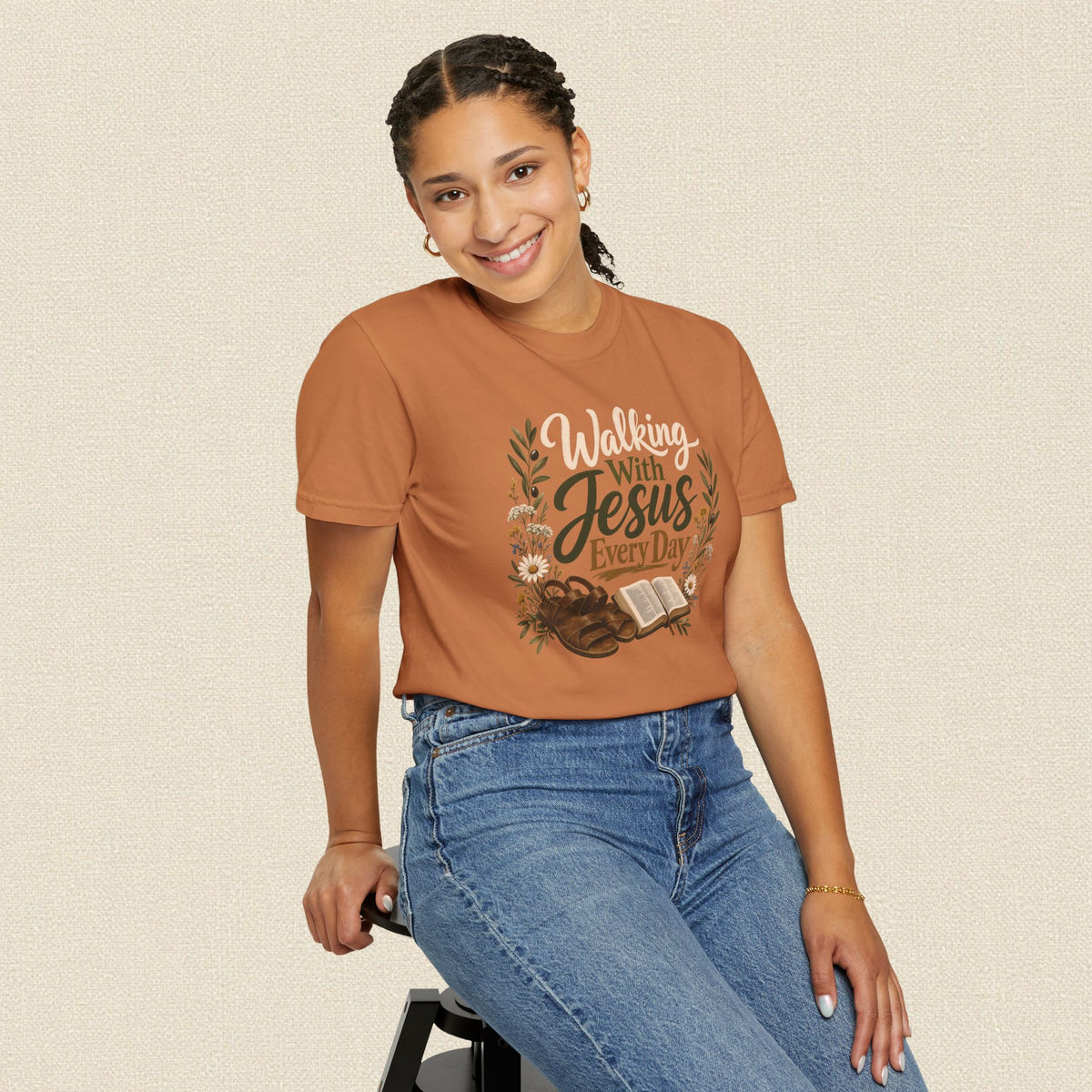 Walking With Jesus Every Day | Christian T-Shirt for Women
