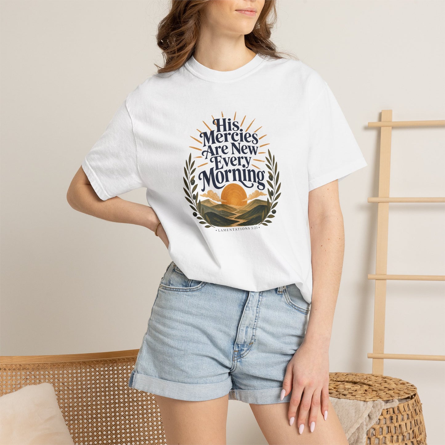 His Mercies Are New Every Morning | Christian T-Shirt for Women | Lamentations 3:22–23
