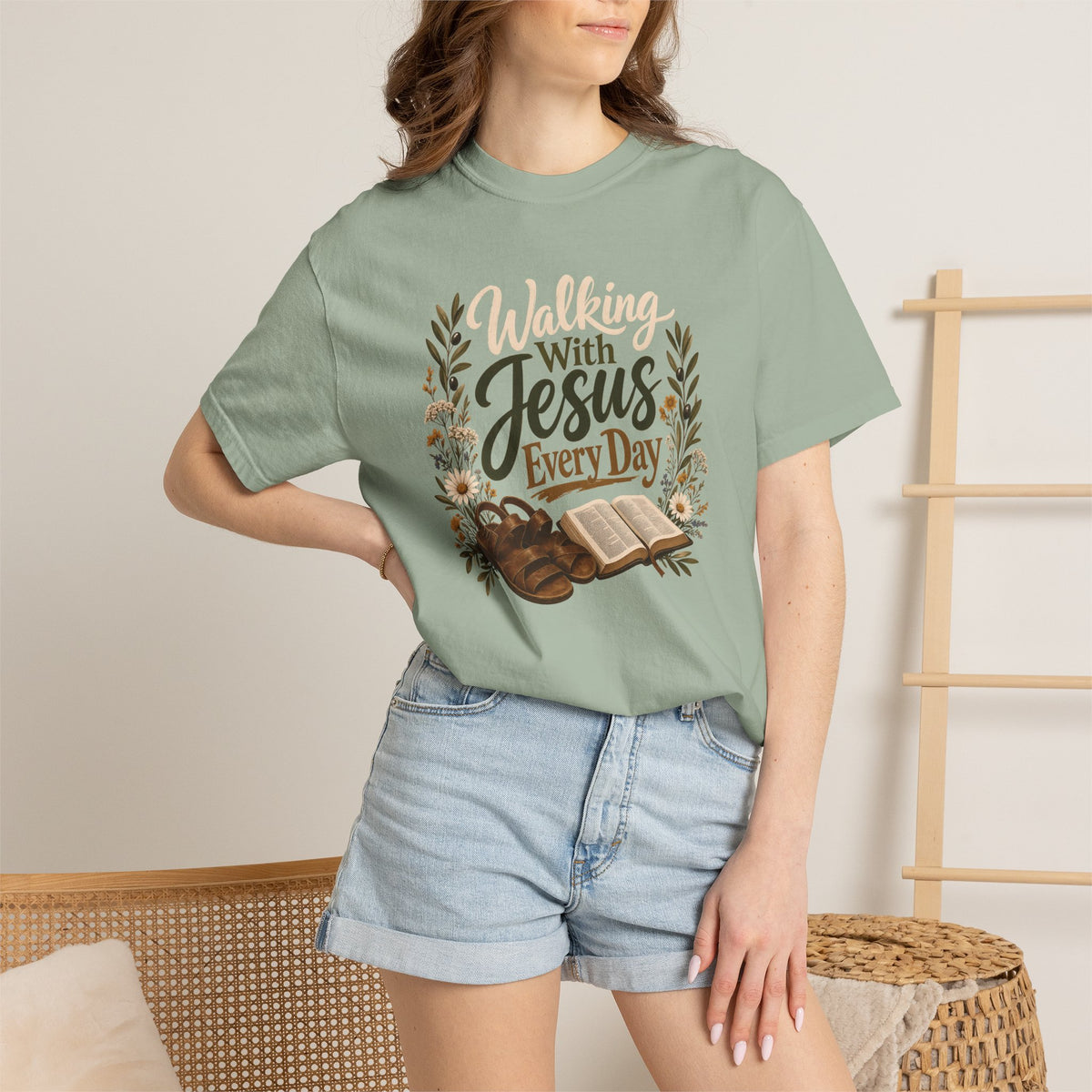 Walking With Jesus Every Day | Christian T-Shirt for Women