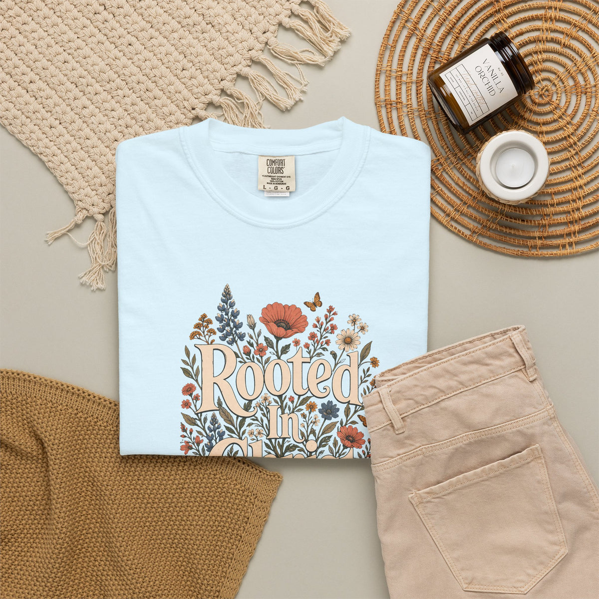 Rooted in Christ | Christian T-Shirt for Women | Colossians 2:7