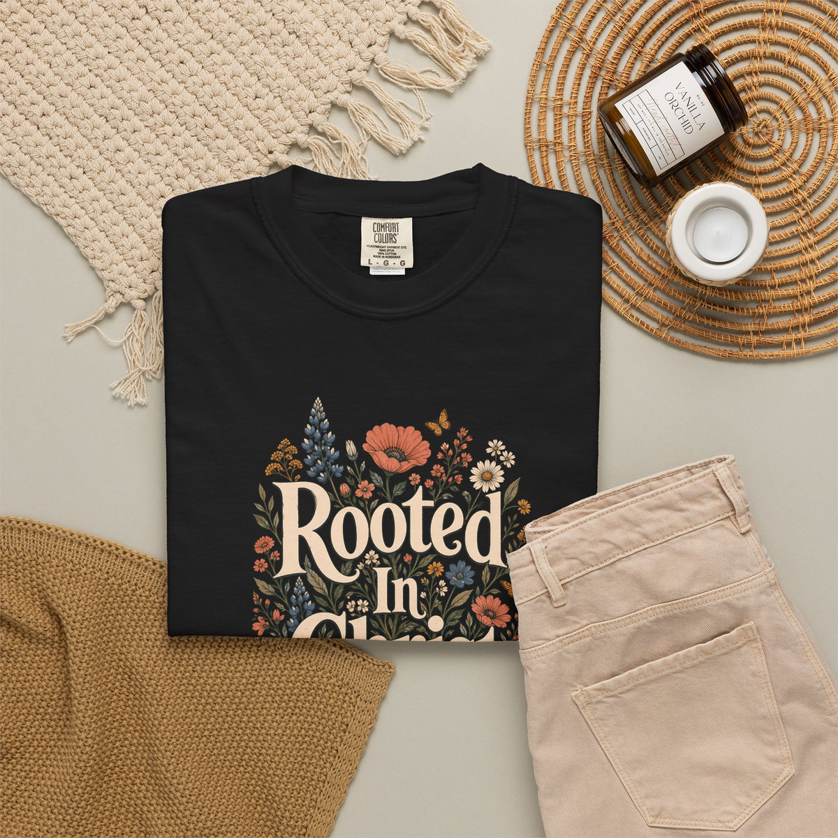 Rooted in Christ | Christian T-Shirt for Women | Colossians 2:7