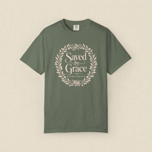 Saved by Grace | Christian T-Shirt for Women | Ephesians 2:8 Floral Tee