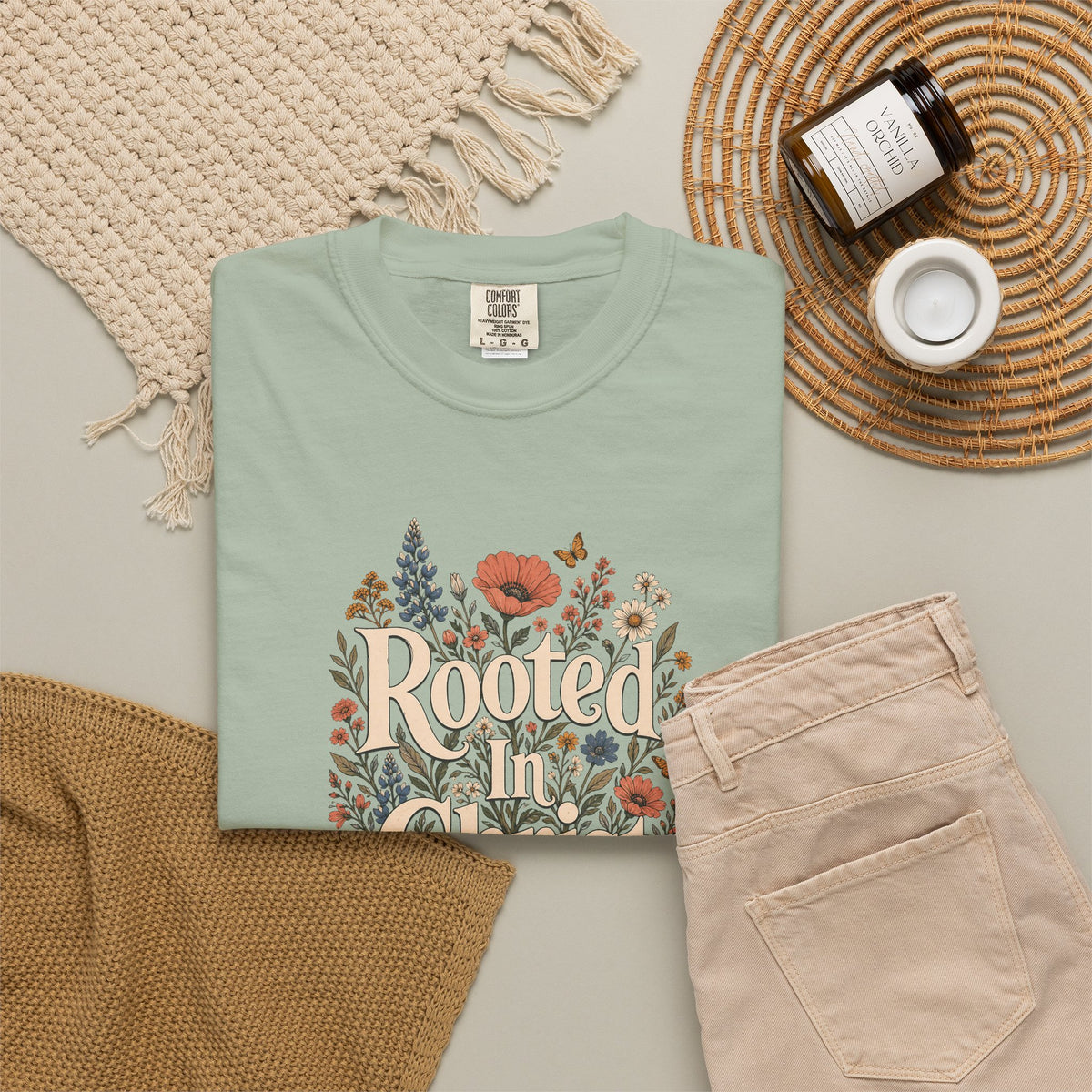 Rooted in Christ | Christian T-Shirt for Women | Colossians 2:7