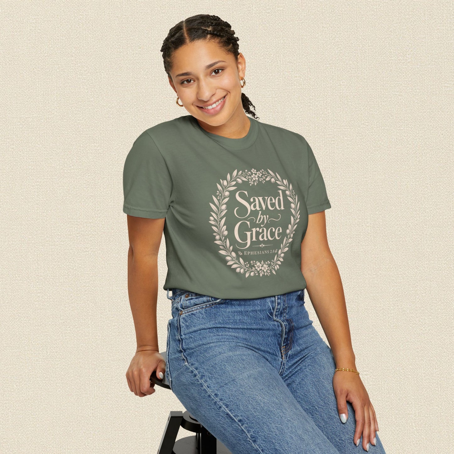 Saved by Grace | Christian T-Shirt for Women | Ephesians 2:8 Floral Tee