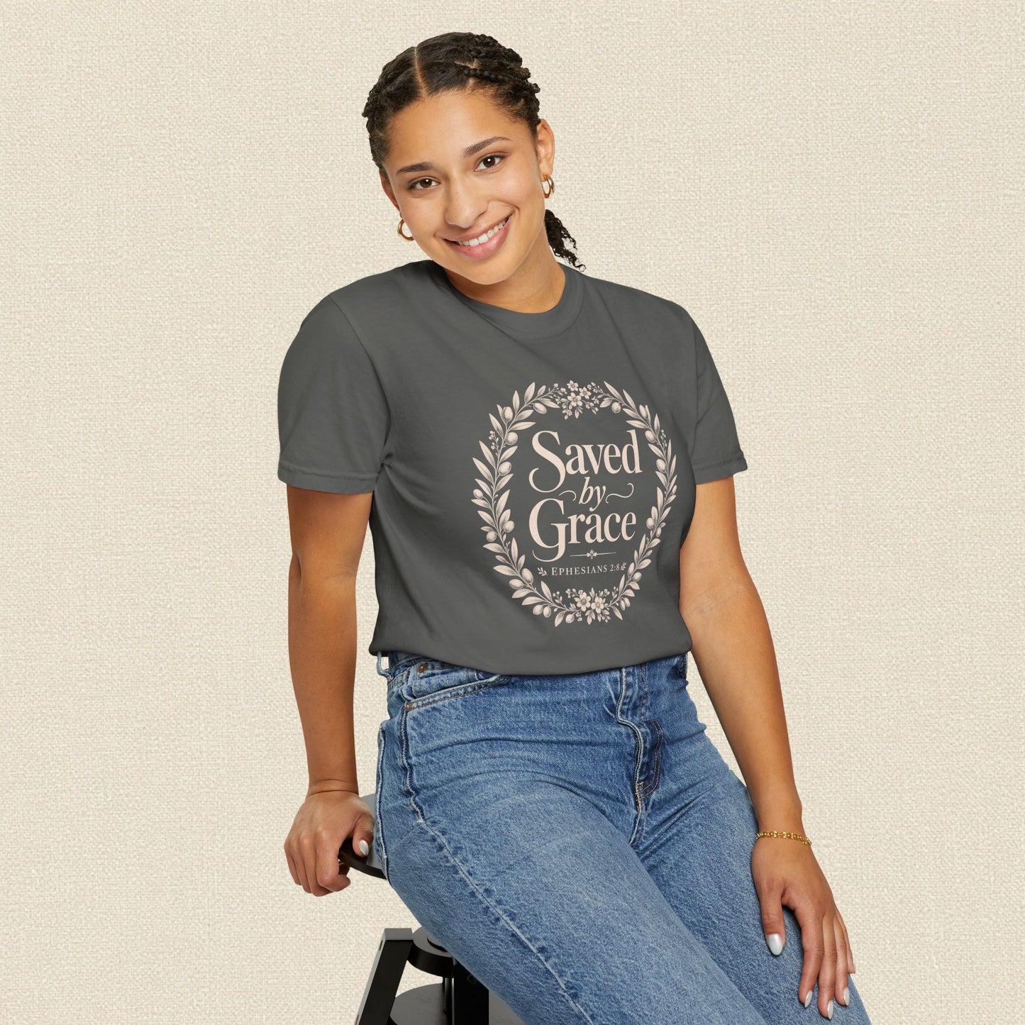 Saved by Grace | Christian T-Shirt for Women | Ephesians 2:8 Floral Tee