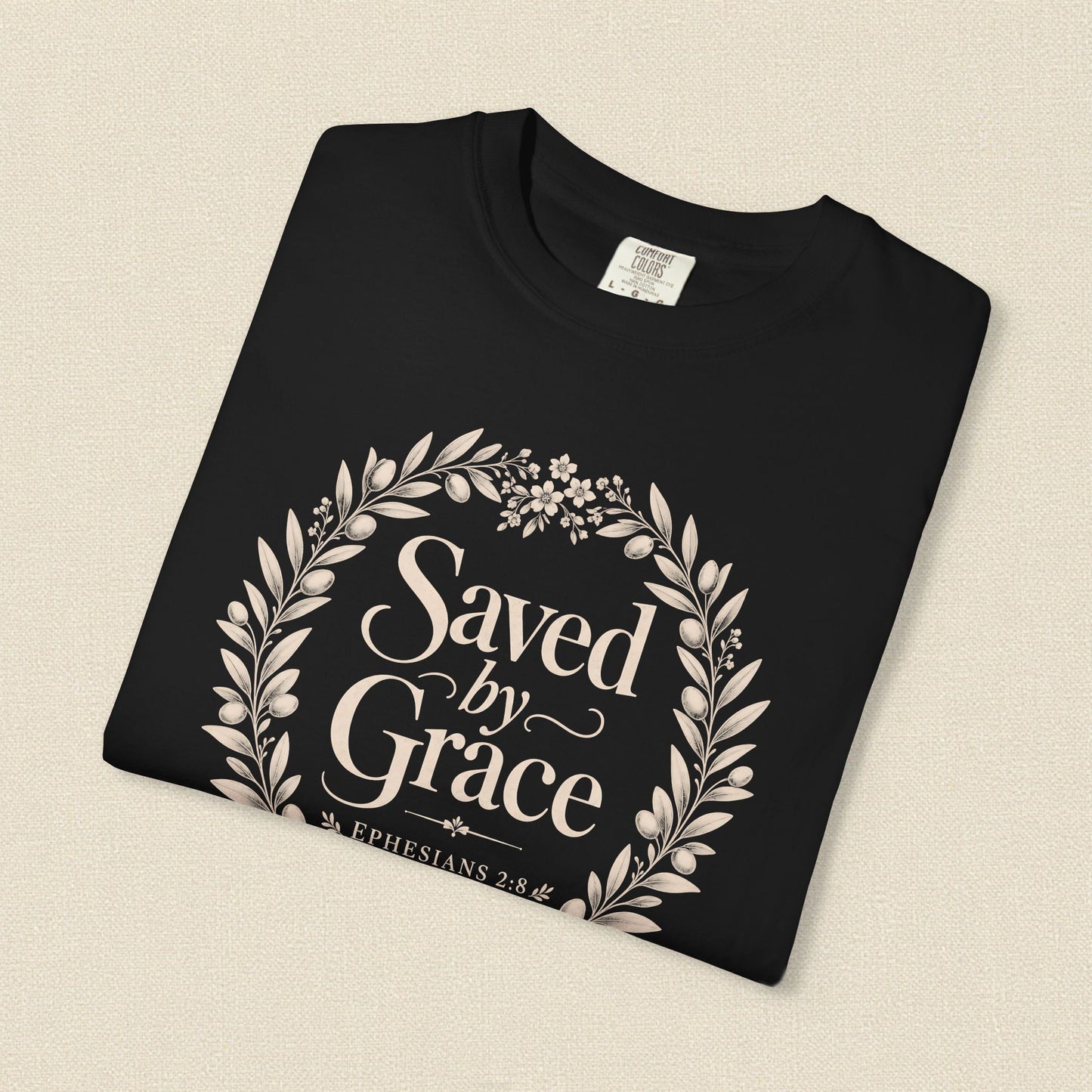 Saved by Grace | Christian T-Shirt for Women | Ephesians 2:8 Floral Tee