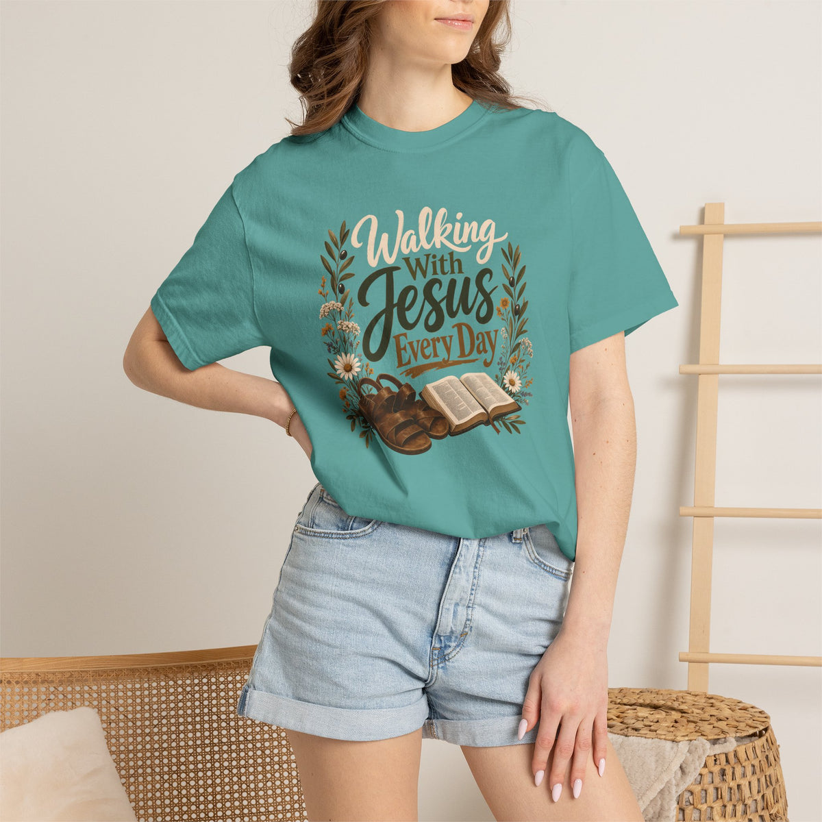 Walking With Jesus Every Day | Christian T-Shirt for Women