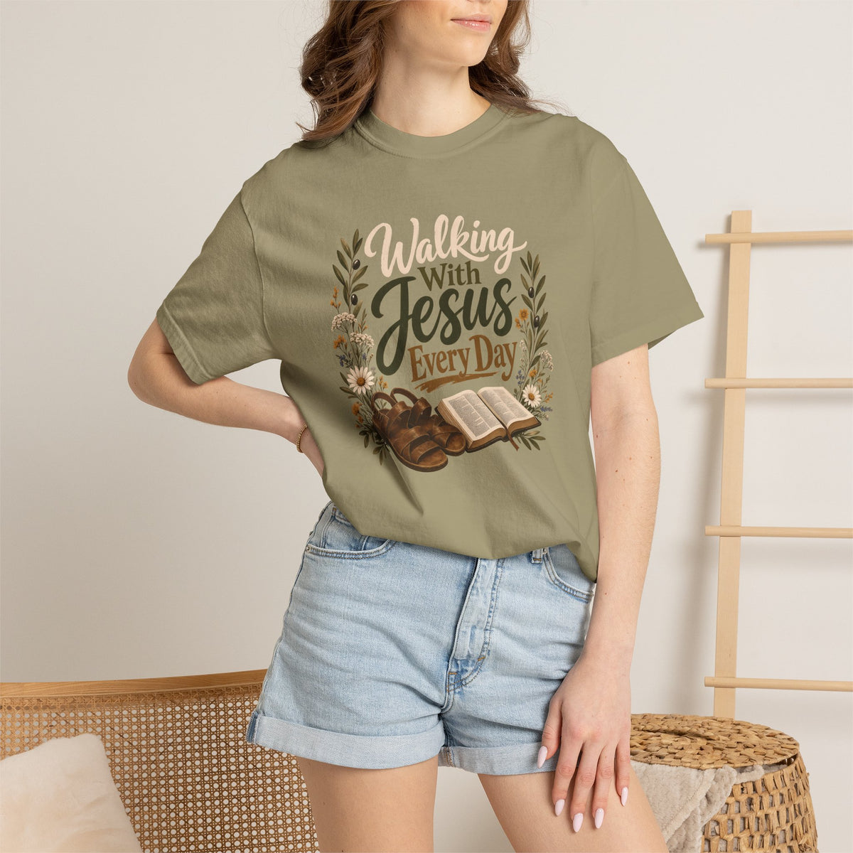 Walking With Jesus Every Day | Christian T-Shirt for Women