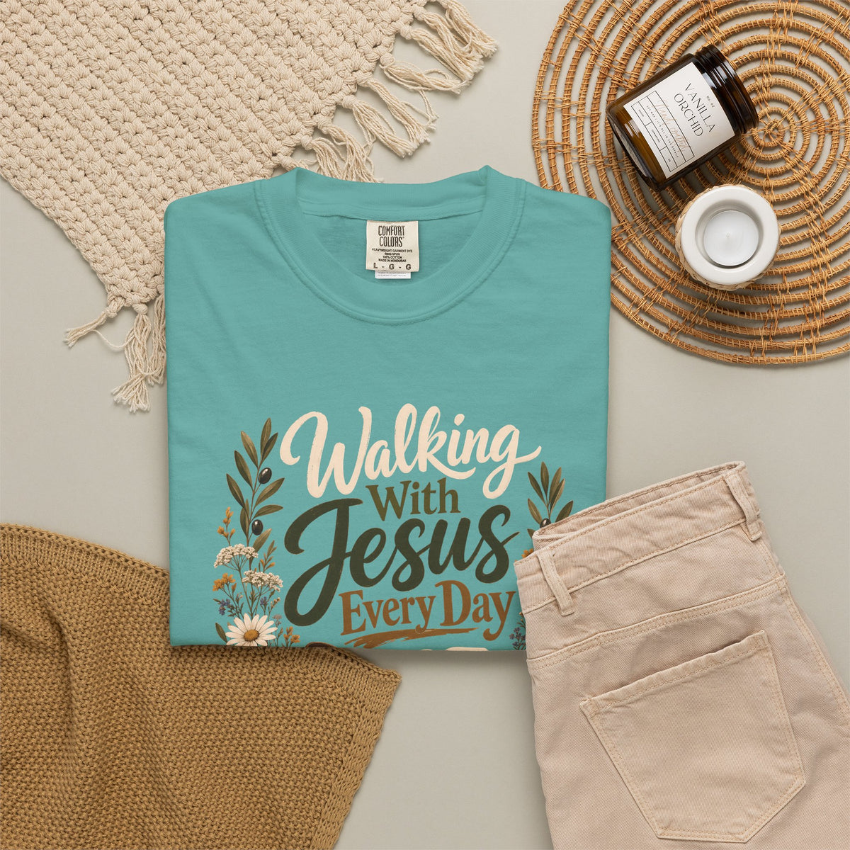Walking With Jesus Every Day | Christian T-Shirt for Women