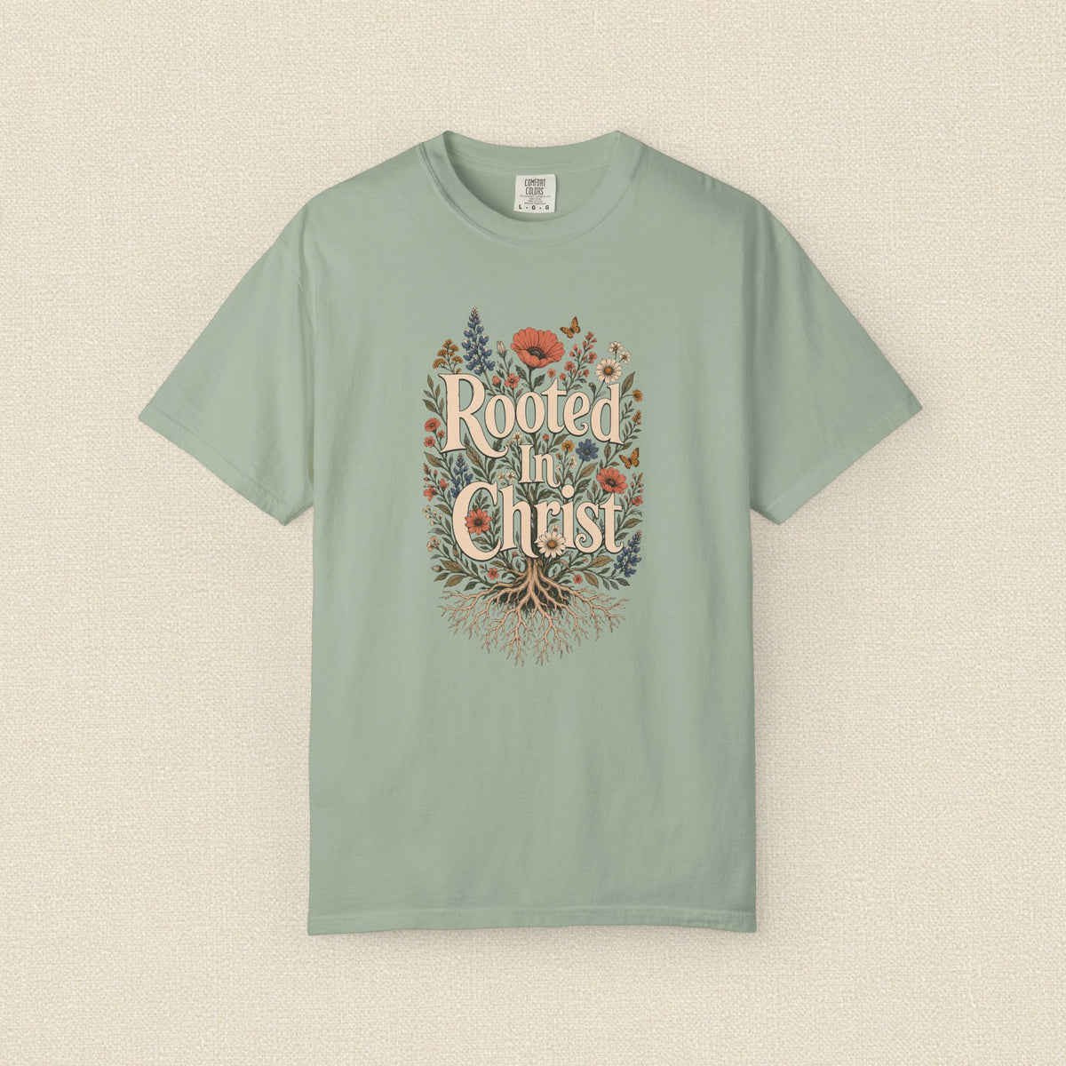Rooted in Christ | Christian T-Shirt for Women | Colossians 2:7