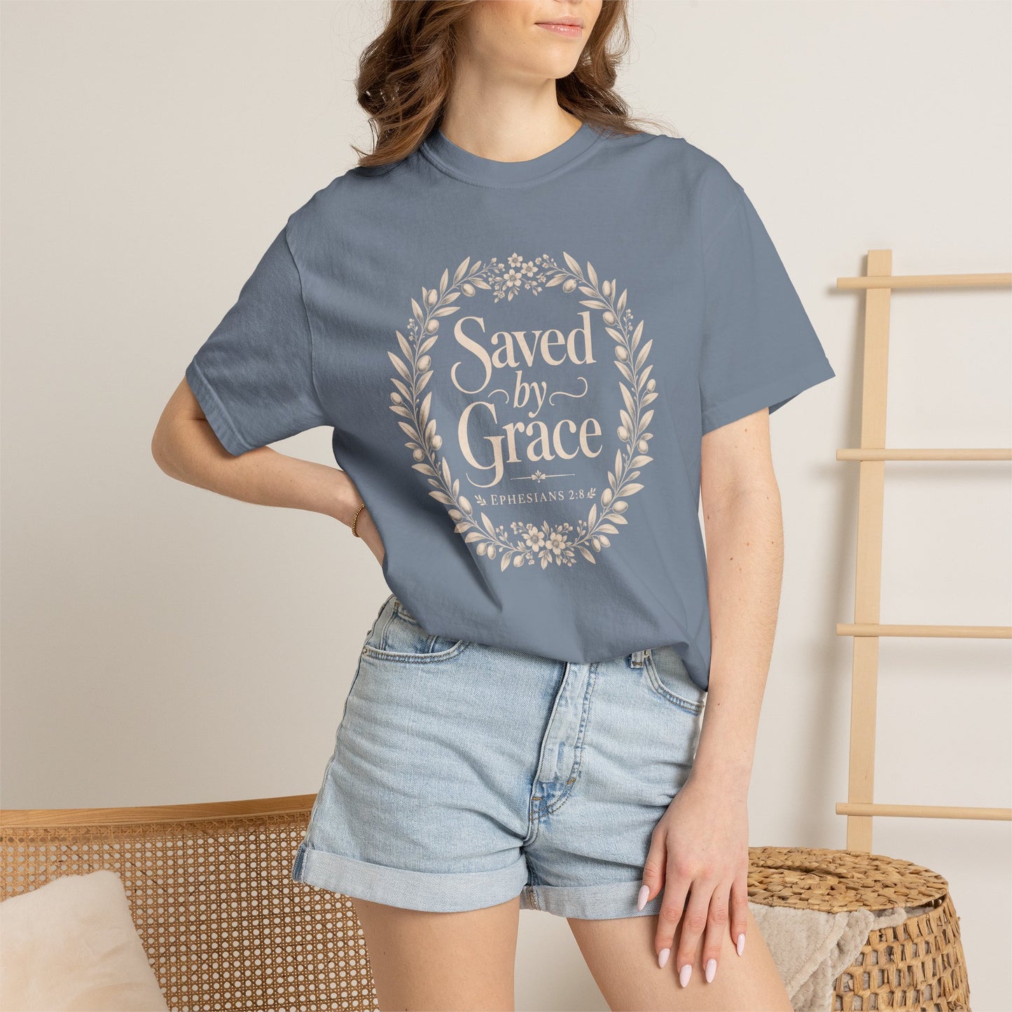 Saved by Grace | Christian T-Shirt for Women | Ephesians 2:8 Floral Tee