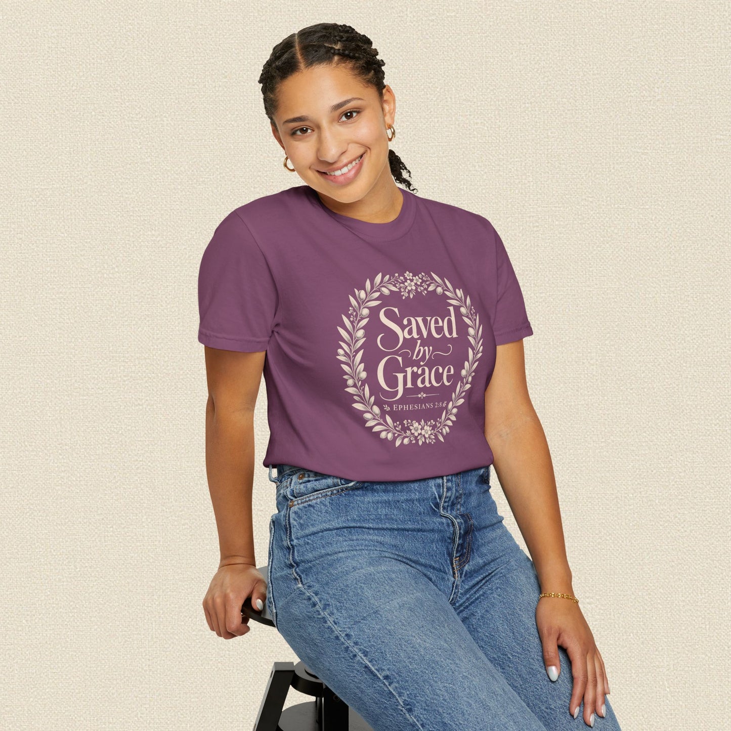 Saved by Grace | Christian T-Shirt for Women | Ephesians 2:8 Floral Tee