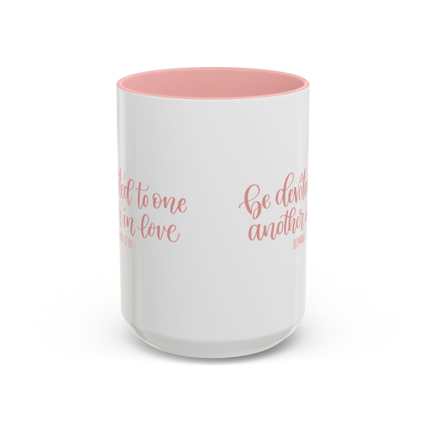 Romans 12:10 Coffee Mug, "Be Devoted to One Another in Love" Script Christian Valentine Gift