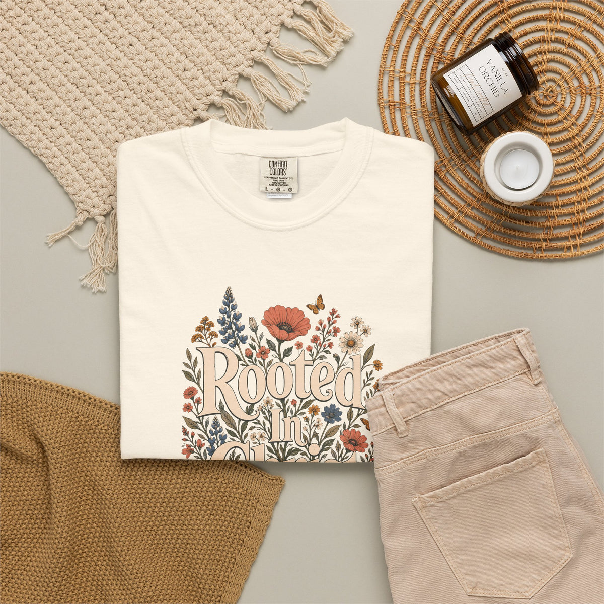 Rooted in Christ | Christian T-Shirt for Women | Colossians 2:7