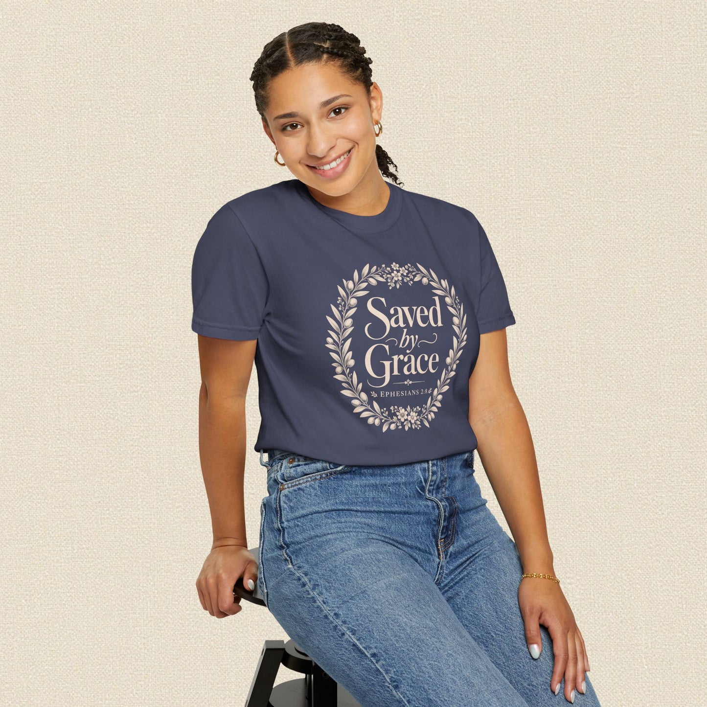Saved by Grace | Christian T-Shirt for Women | Ephesians 2:8 Floral Tee