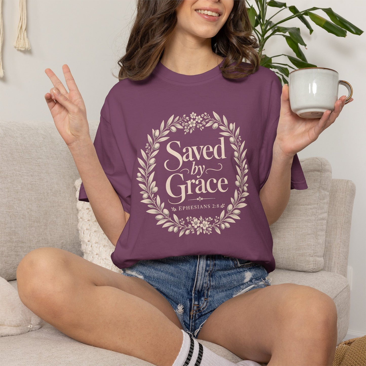 Saved by Grace | Christian T-Shirt for Women | Ephesians 2:8 Floral Tee