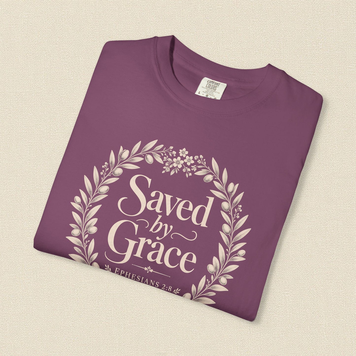 Saved by Grace | Christian T-Shirt for Women | Ephesians 2:8 Floral Tee